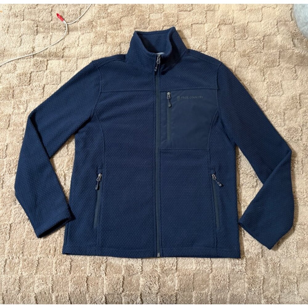 NWOT Mens Free Country Calabaza II Brick Fleece Full-Zip Jacket Navy S Small - Picture 2 of 9